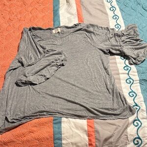 Max Studio Gray Long Sleeve Top with Ruffle Detail